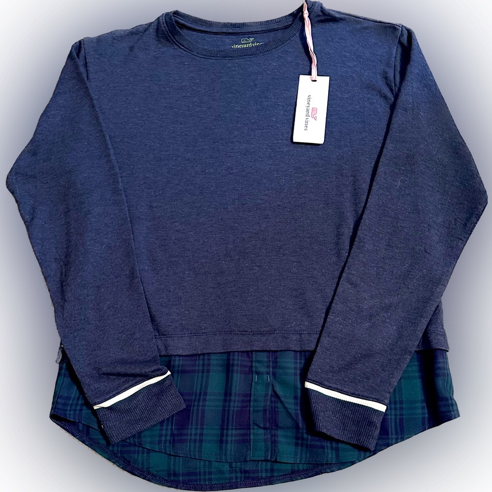 VINEYARD VINES GIRLS DREAMCLOTH MIXED MEDIA TOP XL(16) DEEP BAY HEATHER GRAY